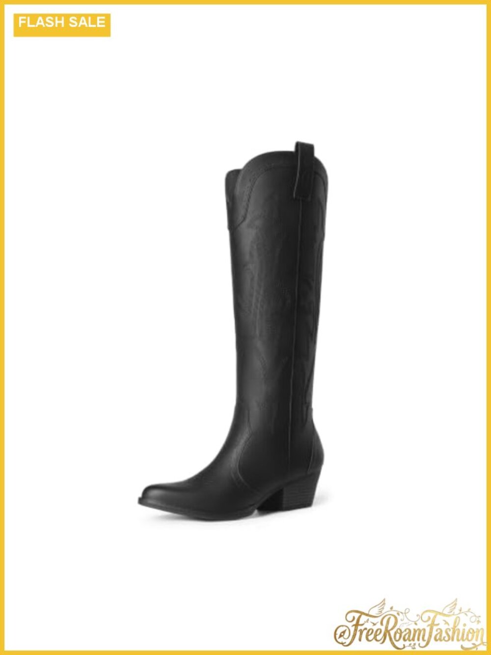 Women's Embroidered Western Pull-On Knee-High Cowboy Boots Faux Leather